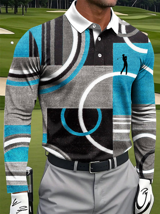 Ανδρικά ρετρο πολύχρωμο γεωμετρική τέχνη Εκτύπωση περίπτωση μακριά μανίκι Polo πουκάμιση