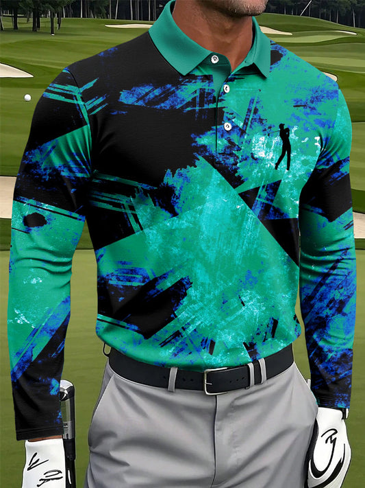 Ανδρικά γεωμετρικά γράφιτι εκτύπωση περιστασιακή επιχείρηση με μακριά μανίκι Polo πουκάμιση