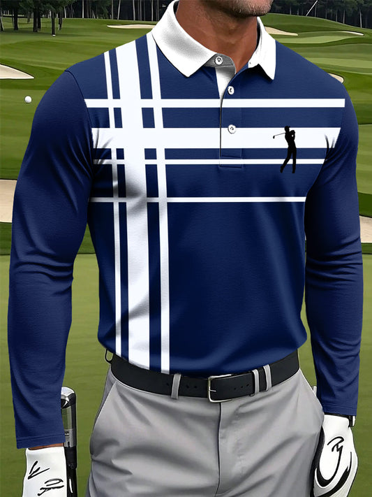 Ανδρικά Retro ριγέ τσιγάρα Τέχνης Εκτύπωση περίπτωση μακριά μανίκι Polo πουκάμιση