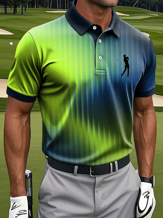 Ανδρικά Retro Gradient ριγέ υφή τέχνης εκτύπωση περιστασιακή επιχειρηματικό Polo πουκάμιση