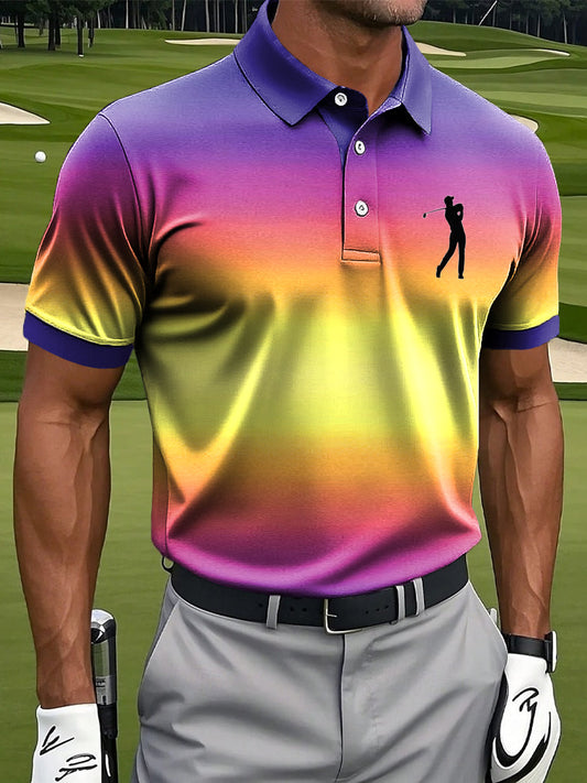 Ανδρικά Retro χρώμα διαβάθμιση εκτύπωση Casual Business Polo πουκάμιση