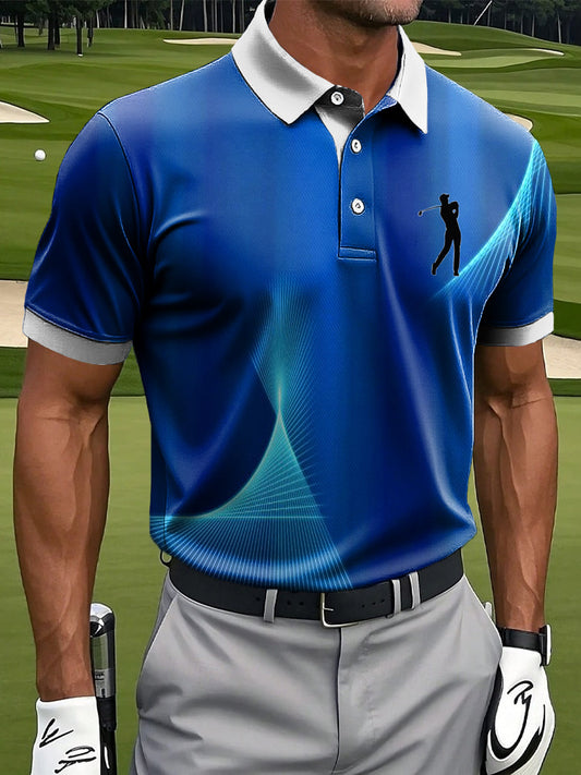 Ανδρικά Retro ακανόνιστη γραμμή υφή τέχνης εκτύπωση Casual Polo πουκάμιση