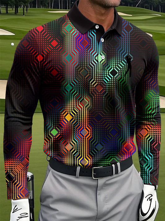 Ανδρικά Retro χρώμα διαβαθμίσεις γεωμετρική εκτύπωση Casual μακριά μανίκι Polo πουκάμιση
