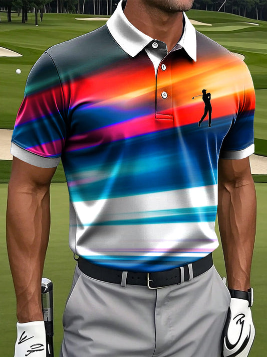 Ανδρικά Retro χρώμα διαβάθμιση ριγέ εκτύπωση Casual Business Polo πουκάμιση