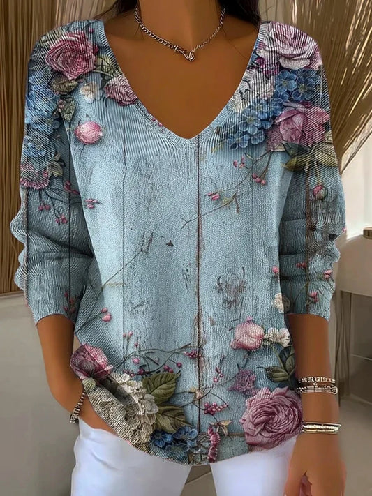 Γυναικείο Vintage Floral Εκτύπωση βαμβάκι κορυφαίο