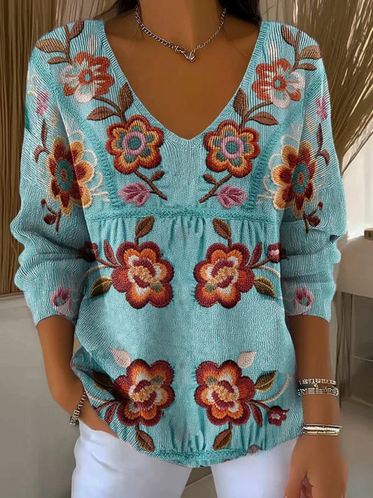 Γυναικείο Vintage Floral Εκτύπωση βαμβάκι κορυφαίο