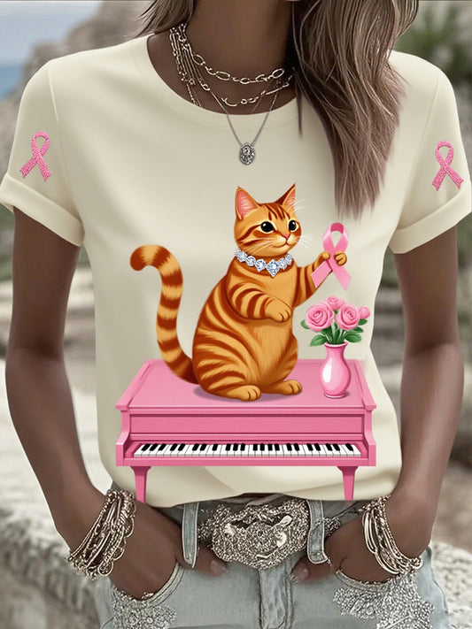 Γυναικείο καρκίνο του μαστού κορδέλα εκτύπωση βαμβάκι T-Shirt