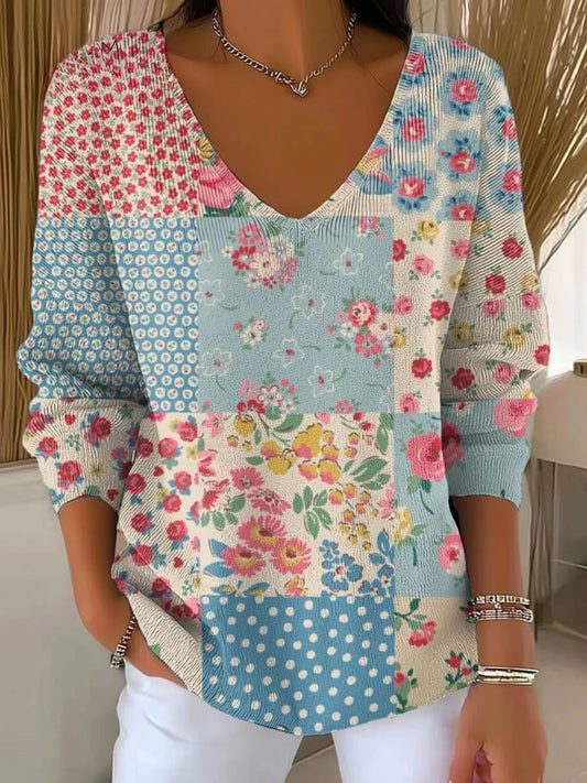 Γυναικείο Vintage Floral Εκτύπωση βαμβάκι κορυφαίο