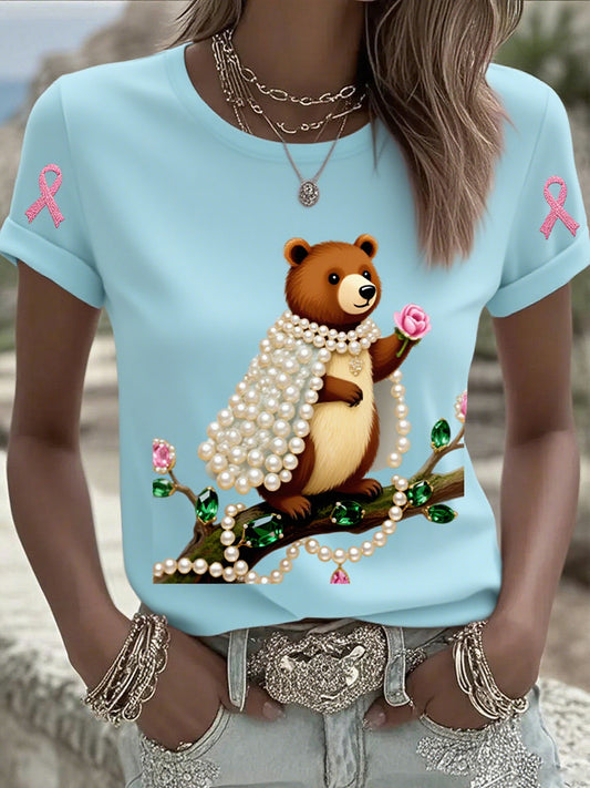 Γυναικείο καρκίνο του μαστού κορδέλα εκτύπωση βαμβάκι T-Shirt