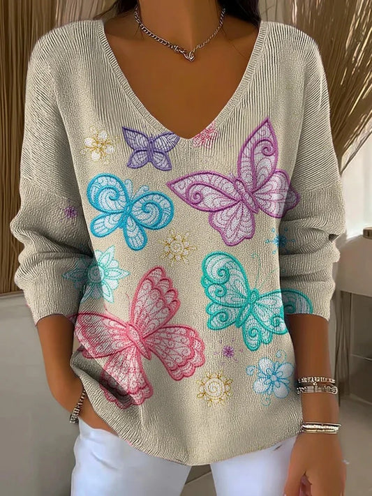 Γυναικείο Vintage πεταλούδα εκτύπωση βαμβάκι κορυφαίο