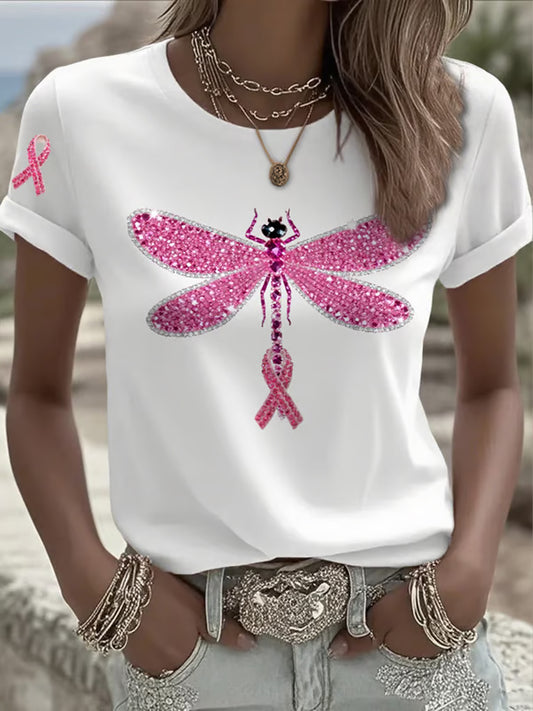 Γυναικείο καρκίνο του μαστού κορδέλα εκτύπωση βαμβάκι T-Shirt