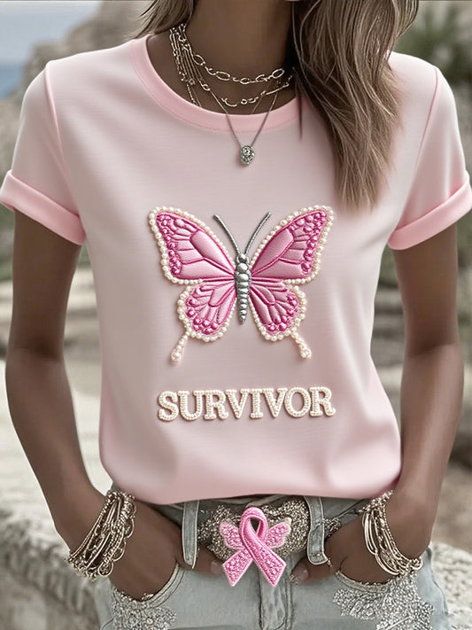 Γυναικείο καρκίνο του μαστού κορδέλα εκτύπωση βαμβάκι T-Shirt