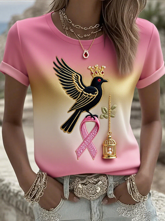 Γυναικείο καρκίνο του μαστού κορδέλα εκτύπωση βαμβάκι T-Shirt