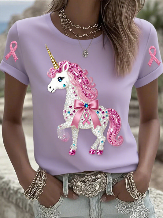 Γυναικείο καρκίνο του μαστού κορδέλα εκτύπωση βαμβάκι T-Shirt