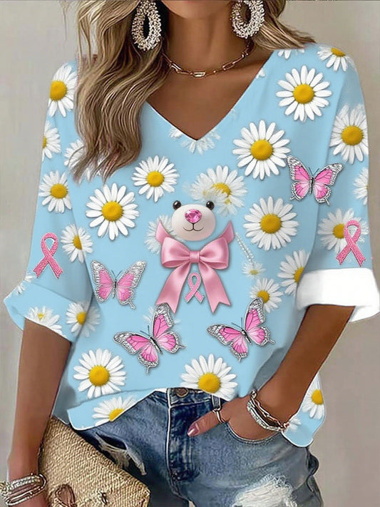 Γυναικείο καρκίνο του μαστού κορδέλα εκτύπωση βαμβάκι κορυφαίο