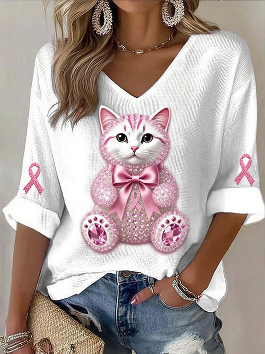 Γυναικείο καρκίνο του μαστού κορδέλα εκτύπωση βαμβάκι κορυφαίο