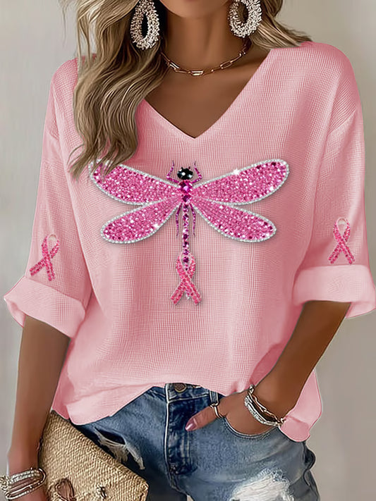 Γυναικείο καρκίνο του μαστού κορδέλα εκτύπωση βαμβάκι κορυφαίο