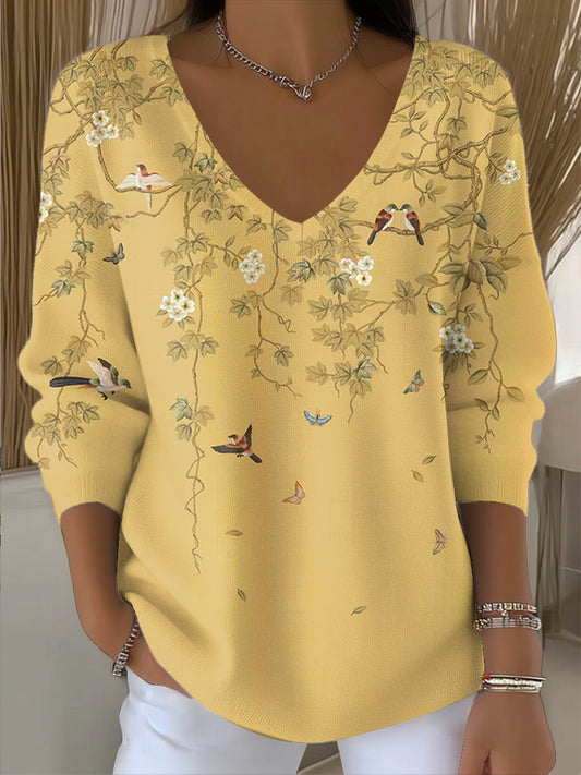 Γυναικείο Vintage Rattan αμπέλι Άμπελος τέχνης V-Neck κορυφαίο