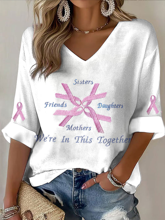 Γυναικείο ροζ κορδέλα περιστασιακό V-Neck Top V