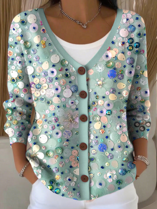 Γυναικείο Vintage Sequin ανθισμένο V-λαιμό πλεκτόζη