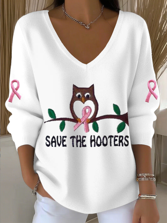 Γυναικεία κουκουβάγια-αποτύπωμα κορδέλα περιστασιακή V-λαιμό πάνω από το VP