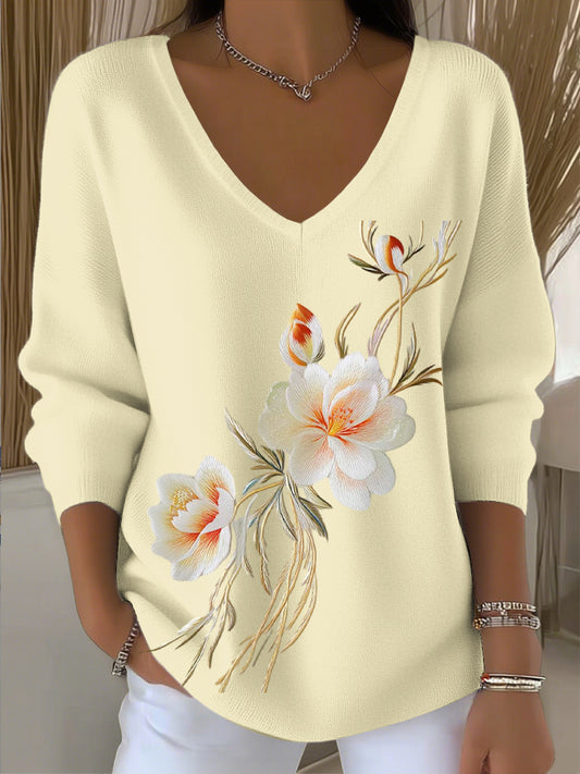 Γυναικείο Vintage Αφηρημένη Ανθοπωλεία Τέχνης V-Neck Top Συμβούλιο