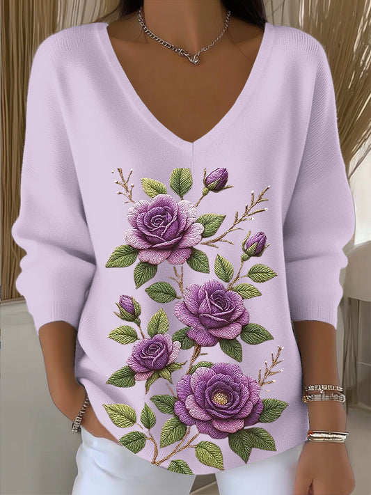 Γυναικείο Vintage ρομαντική τέχνη ανθοπωλείο V-Neck κορυφαίο