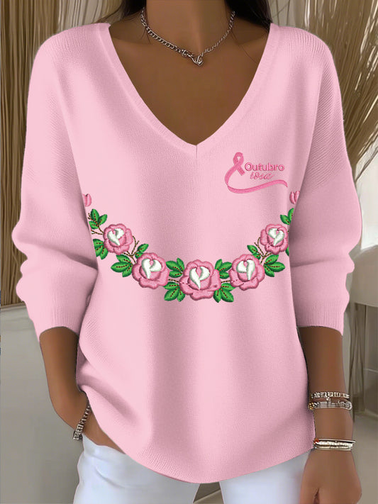 Γυναικείο Vintage ροζ λουλούδια κορδέλα τέχνης V-τριμμένο κορδέλα κορυφαίο