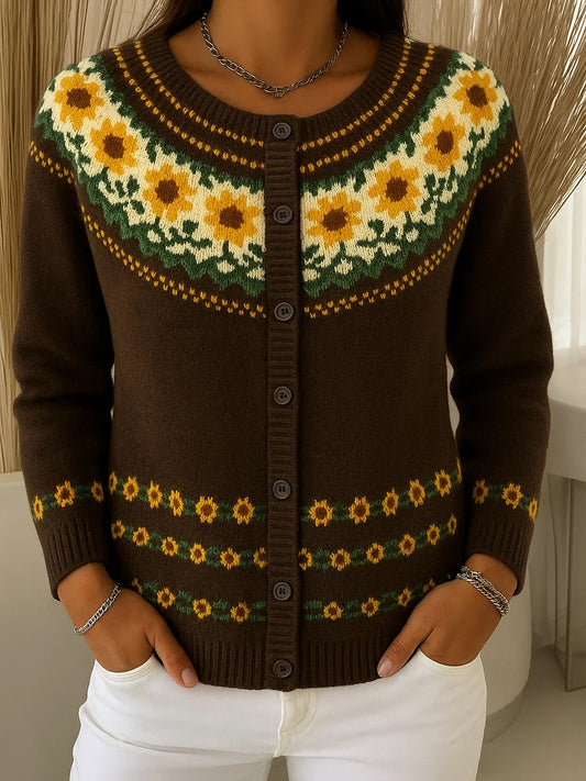 Γυναικείο Vintage Ανθισμένη Τέχνη Εκτύπωση κουμπί Cardign