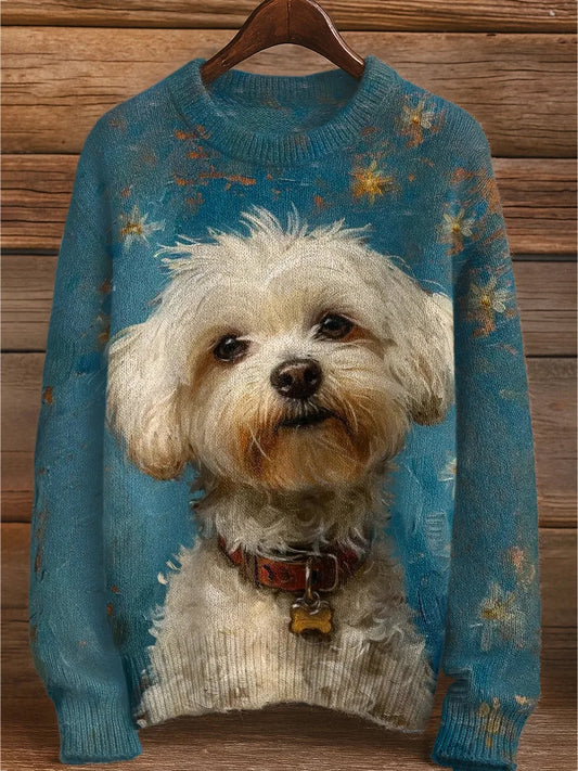 Vintage Αφηρημένη ζώα εκτύπωση Casual πουλόβερ εκτύπωσης