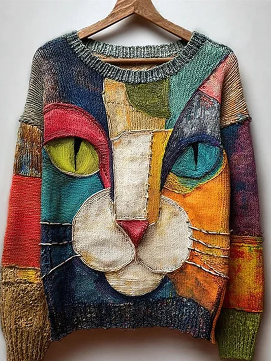 Vintage Αφηρημένη ζώα εκτύπωση Casual πουλόβερ εκτύπωσης