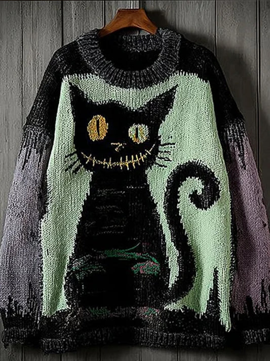 Vintage Αφηρημένη ζώα εκτύπωση Casual πουλόβερ εκτύπωσης