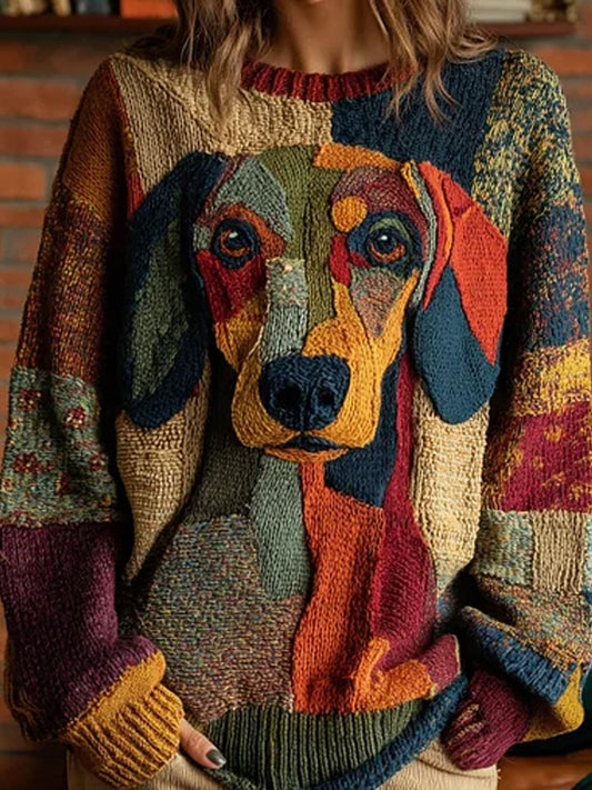 Vintage Αφηρημένη ζώα εκτύπωση Casual πουλόβερ εκτύπωσης