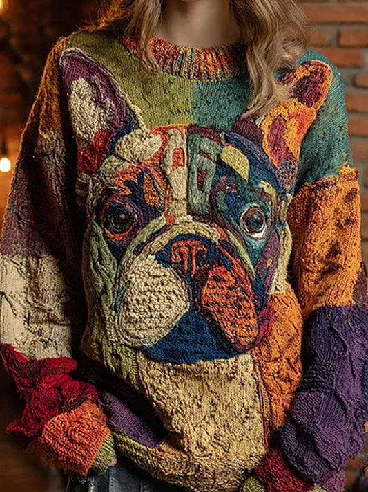 Vintage Αφηρημένη ζώα εκτύπωση Casual πουλόβερ εκτύπωσης