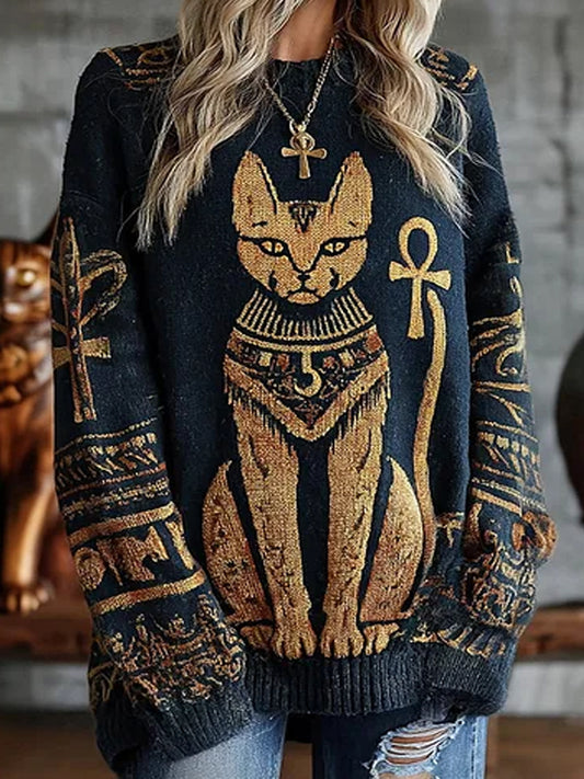 Vintage Αφηρημένη ζώα εκτύπωση Casual πουλόβερ εκτύπωσης