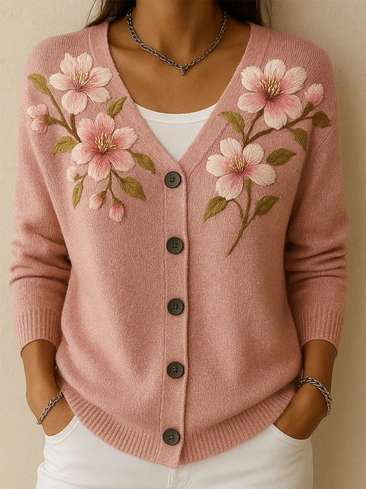 Γυναικεία vintage ζακέτα με κουμπιά μπροστά και floral σχέδιο