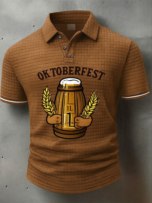 Vintage ανδρών Oktoberfest Deerskin τέχνη εκτύπωση μανίκι Polo πουκάμιση