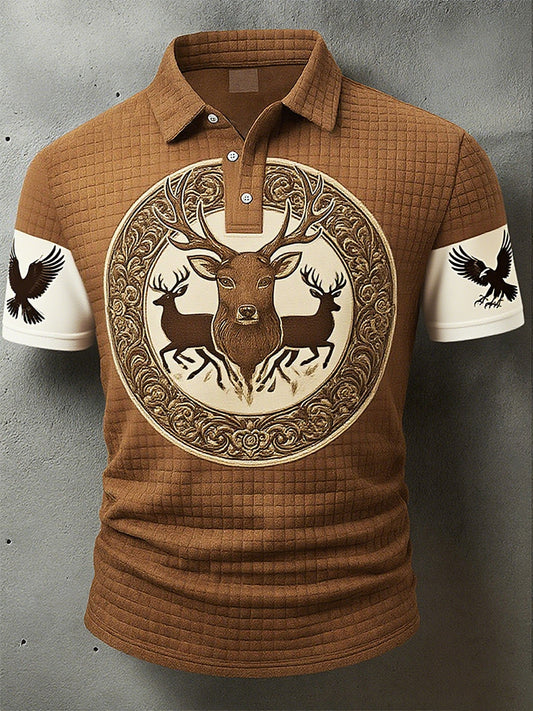 Vintage ανδρών Oktoberfest Deerskin τέχνη εκτύπωση μανίκι Polo πουκάμιση