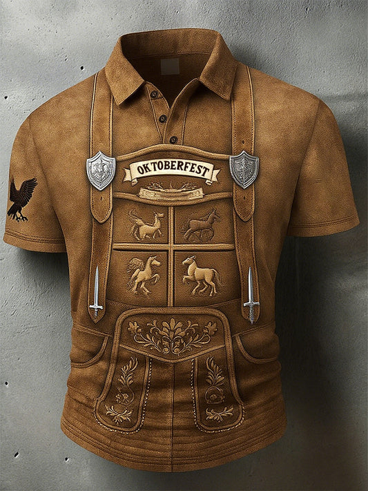 Vintage ανδρών Oktoberfest Deerskin τέχνη εκτύπωση μανίκι Polo πουκάμιση