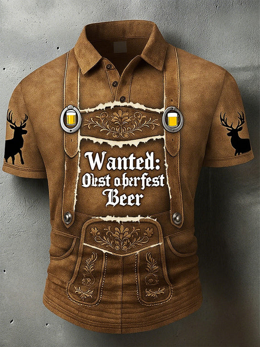 Vintage ανδρών Oktoberfest Deerskin τέχνη εκτύπωση μανίκι Polo πουκάμιση
