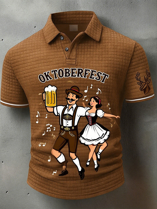 Vintage ανδρών Oktoberfest Deerskin τέχνη εκτύπωση μανίκι Polo πουκάμιση