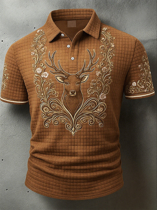 Vintage ανδρών Oktoberfest Deerskin τέχνη εκτύπωση μανίκι Polo πουκάμιση