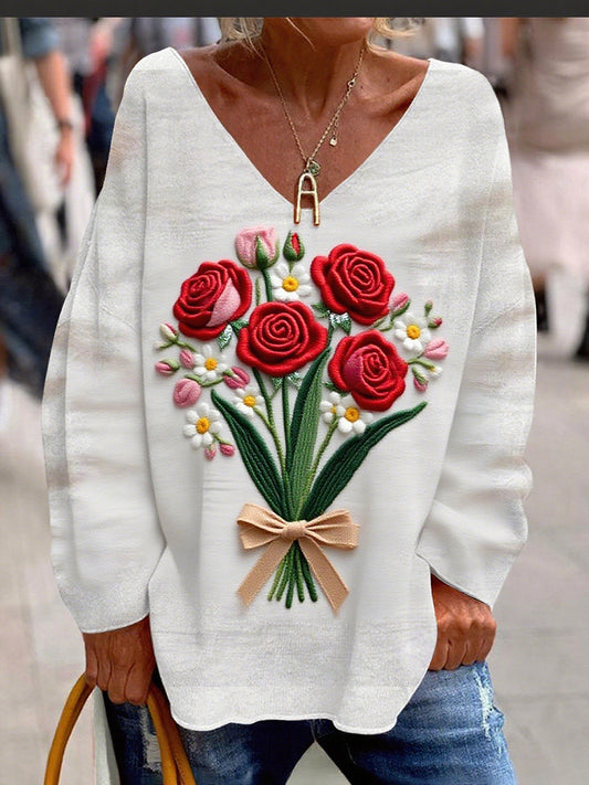 Γυναικείο Vintage Floral Εκτύπωση άνετο περιστασιακό κορυφαίο