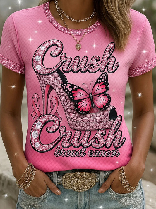 Γυναικείο Retro ροζ εκτύπωση άνετο Casual T-shirt