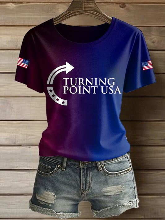 Γυναικείο Αμερικανικό σημείο στροφής τυπωμένο Vintage μόδα χαλαρό κοντό μανίκι T-Shirt