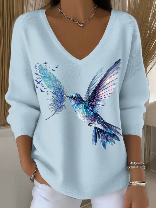 Γυναικείο Vintage Κολύμβρι τέχνη V-Neck κορυφαίο