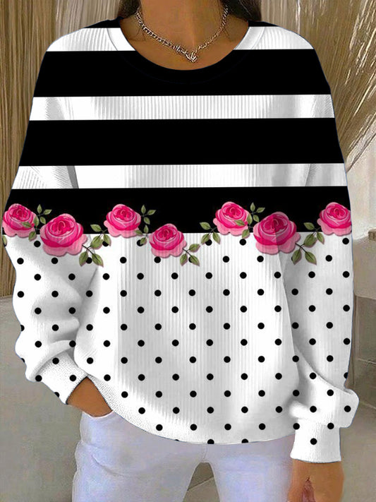 Γυναικεία Chic μαύρο - λευκό ρίγες & Polka Dot Rose Φουδάτλ
