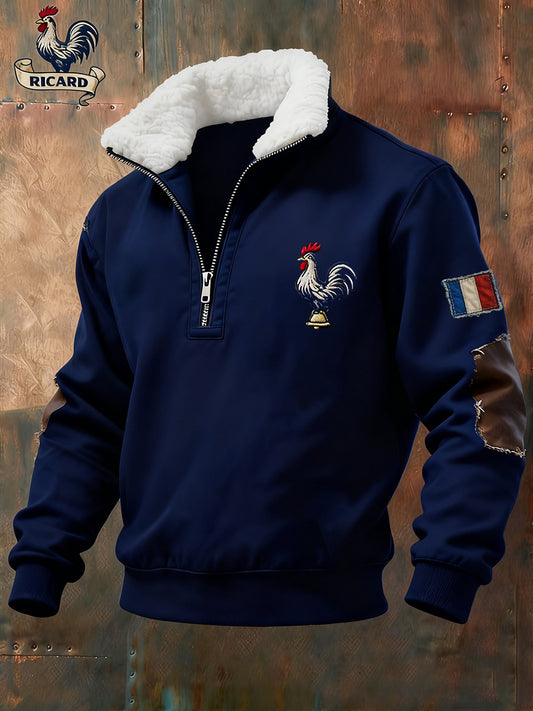 Ανδρικά Vintage γαλλική σημαία Ricard Casual Zip-Up γούνα κολάρο