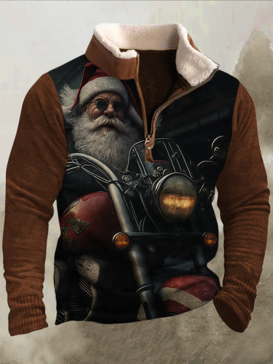 Ανδρικά Vintage μοτοσικλέτα Santa Τέχνη 3D εκτύπωση Retro γούνα γιακά φερμουάρ φούρνους εξωτερικού χώρου Φούστερ