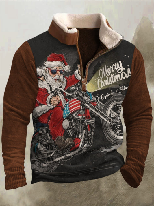 Ανδρική αστεία αέρα μοτοσικλέτα Santa Τέχνη 3D Εκτύπωση Retro γούνα κολάρο Φερμουάρ Φλος Εξωτερική Φορτιά